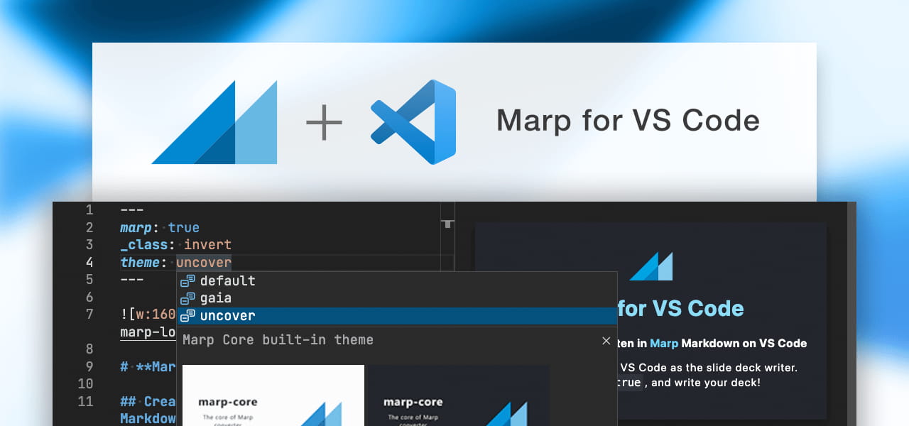 Marp for VS Code v1: IntelliSense for Marp directives